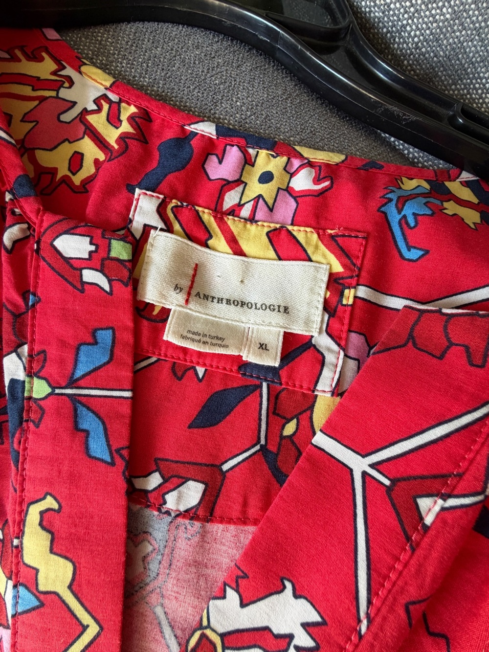 Anthropologie XL Somerset Red Tiered Short Sleeve Maxi with Multicolor Print - Picture 4 of 5